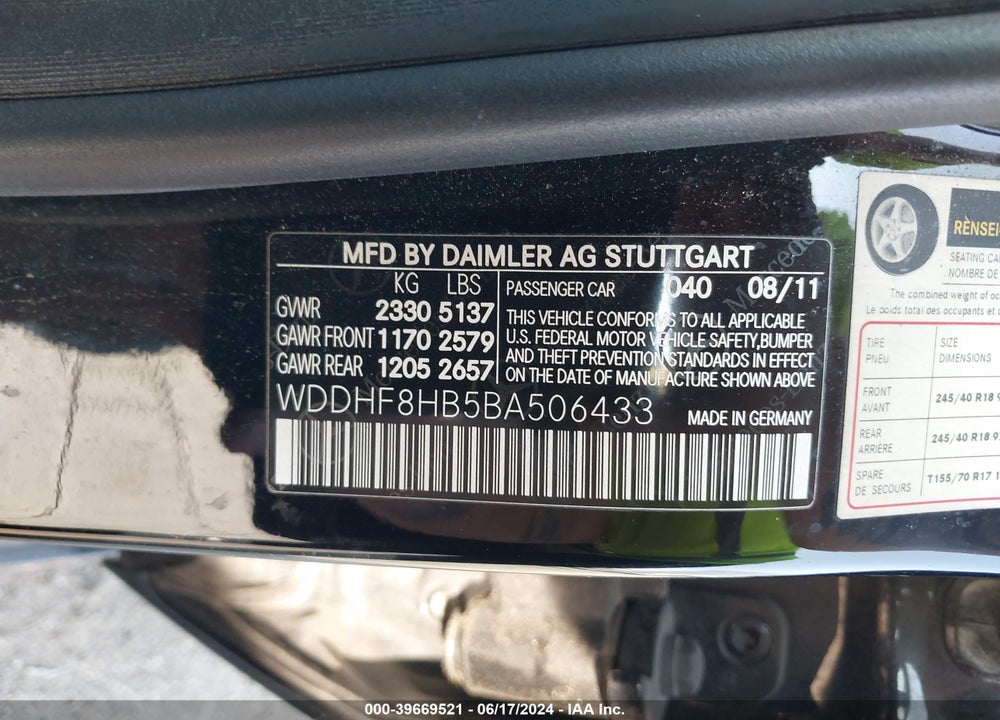 2011 MERCEDES-BENZ E 350 4MATIC VIN: WDDHF8HB5BA506433