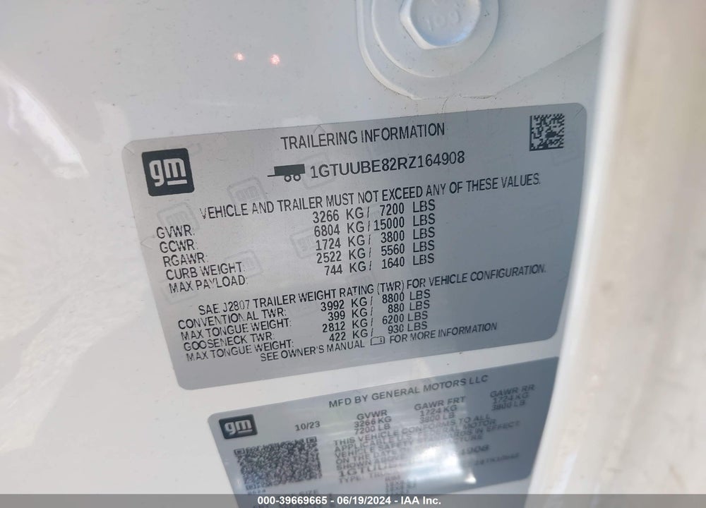 2024 GMC SIERRA 1500 SLE VIN: 1GTUUBE82RZ164908