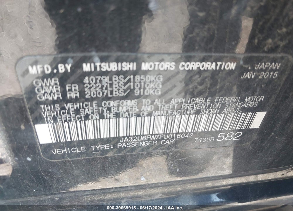 2015 MITSUBISHI LANCER GT VIN: JA32U8FW7FU016042