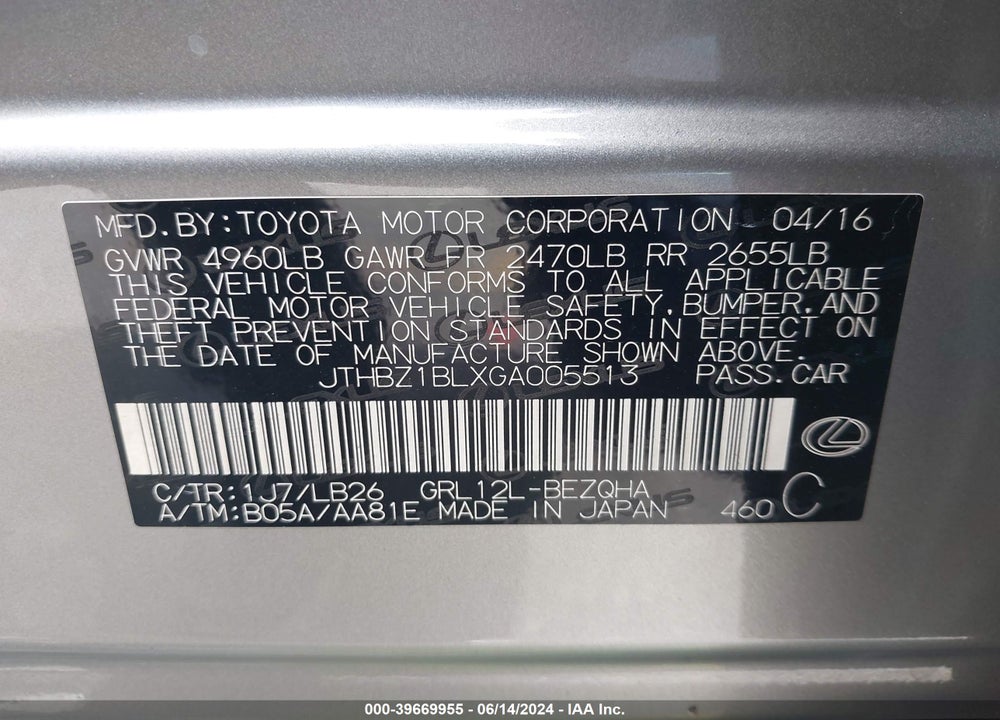 2016 LEXUS GS 350 F-SPORT VIN: JTHBZ1BLXGA005513