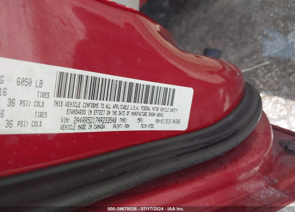 2010 CHRYSLER TOWN & COUNTRY TOURING VIN: 2A4RR5D17AR233548