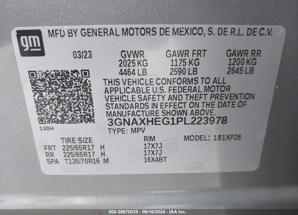 2023 CHEVROLET EQUINOX FWD LS VIN: 3GNAXHEG1PL223978