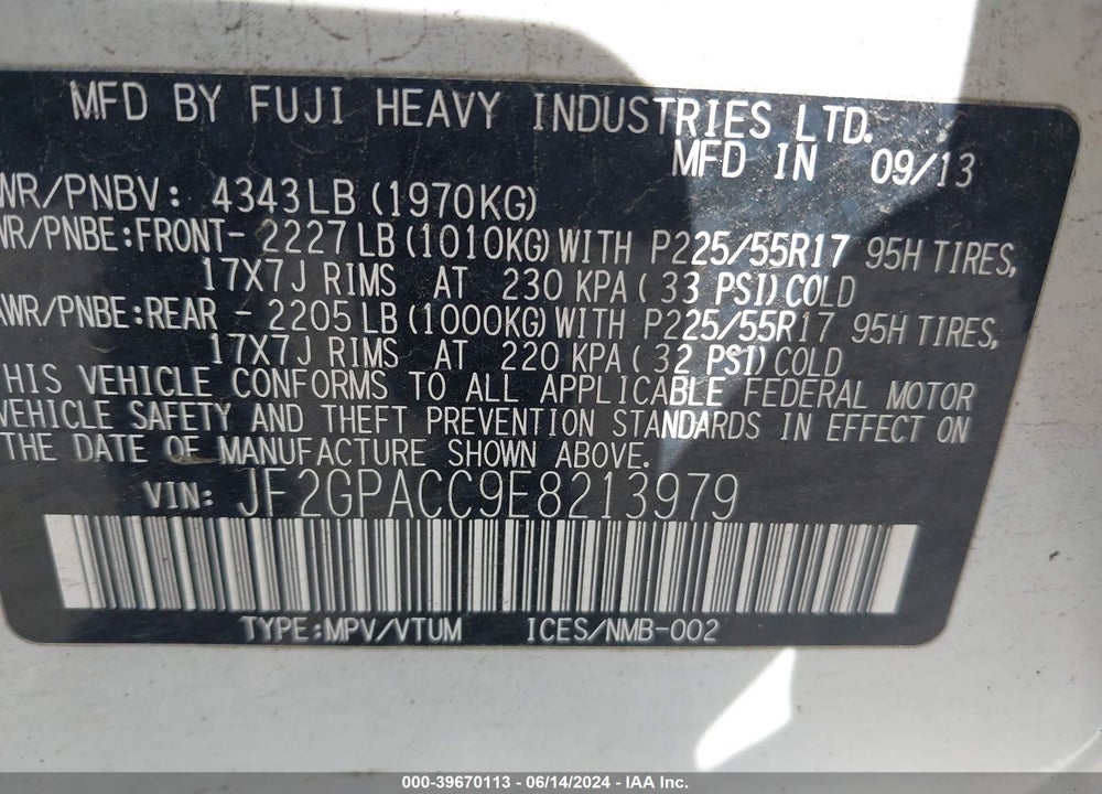 2014 SUBARU XV CROSSTREK 2.0I PREMIUM VIN: JF2GPACC9E8213979
