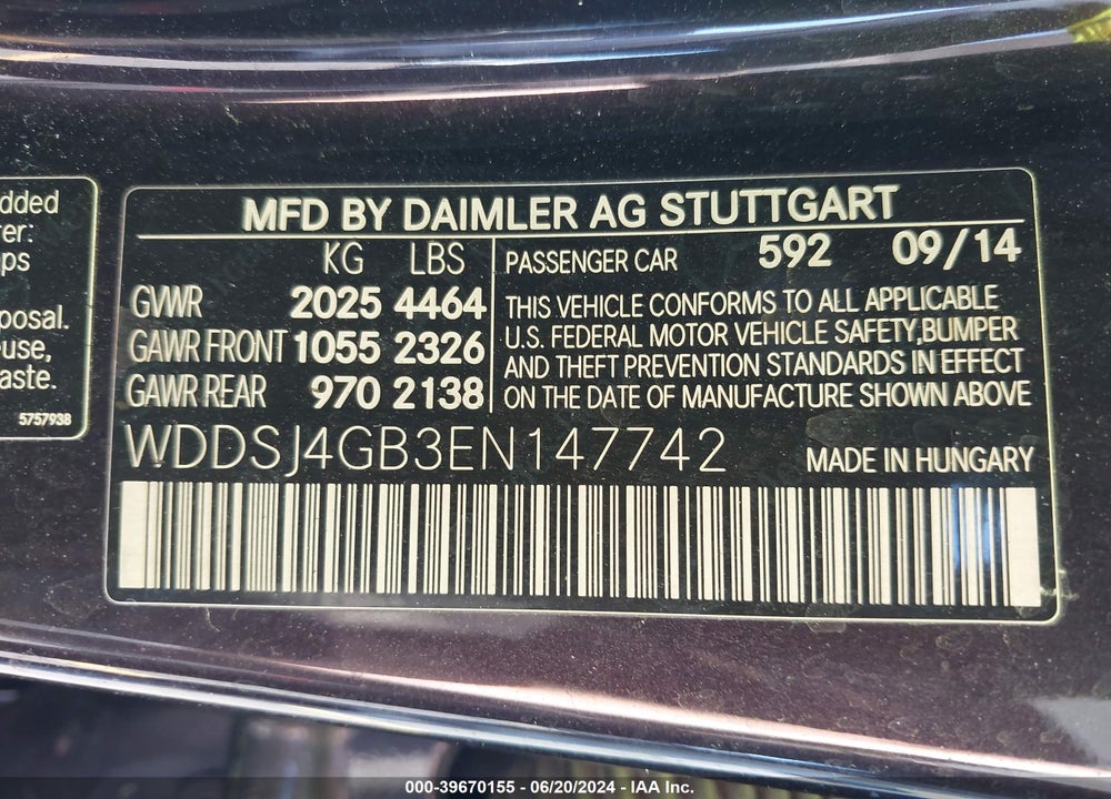 2014 MERCEDES-BENZ CLA 250 4MATIC VIN: WDDSJ4GB3EN147742