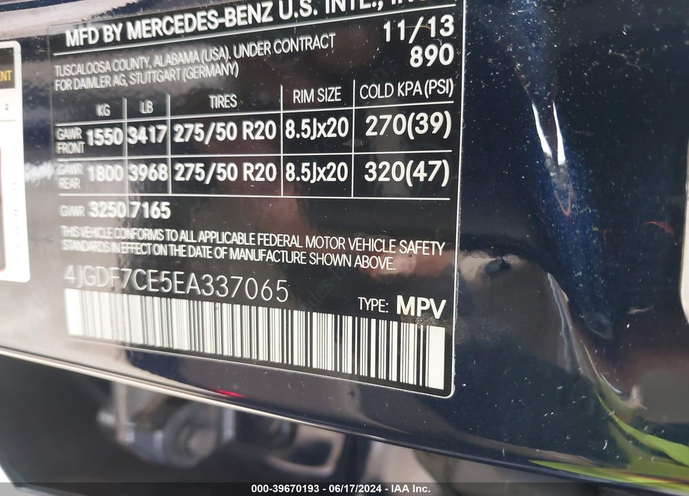 2014 MERCEDES-BENZ GL 450 VIN: 4JGDF7CE5EA337065