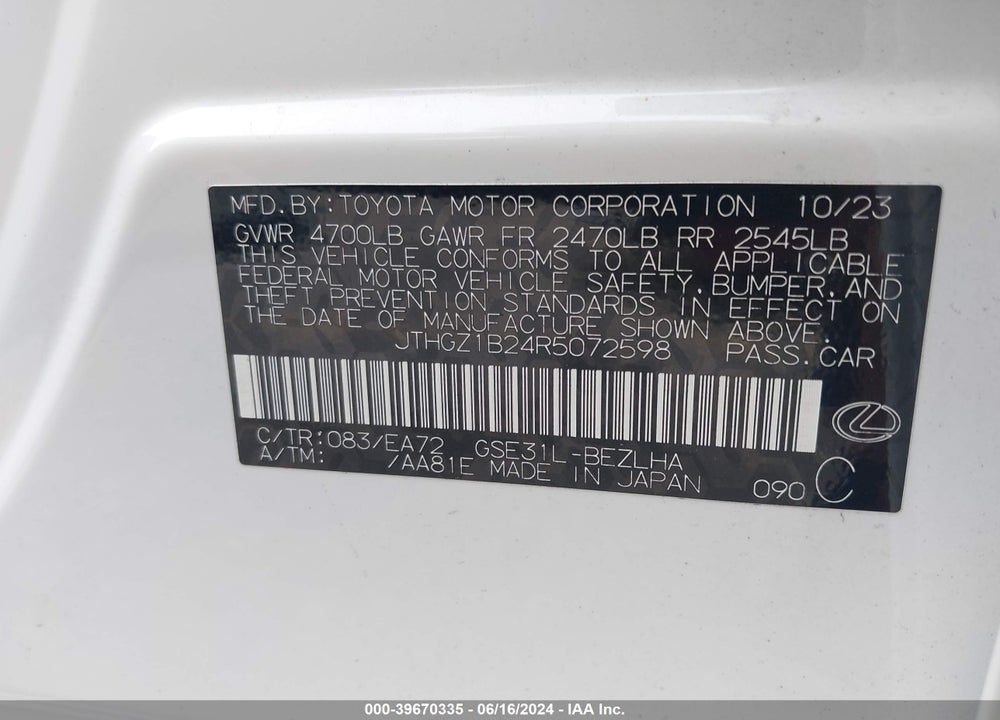 2024 LEXUS IS 350 F-SPORT VIN: JTHGZ1B24R5072598