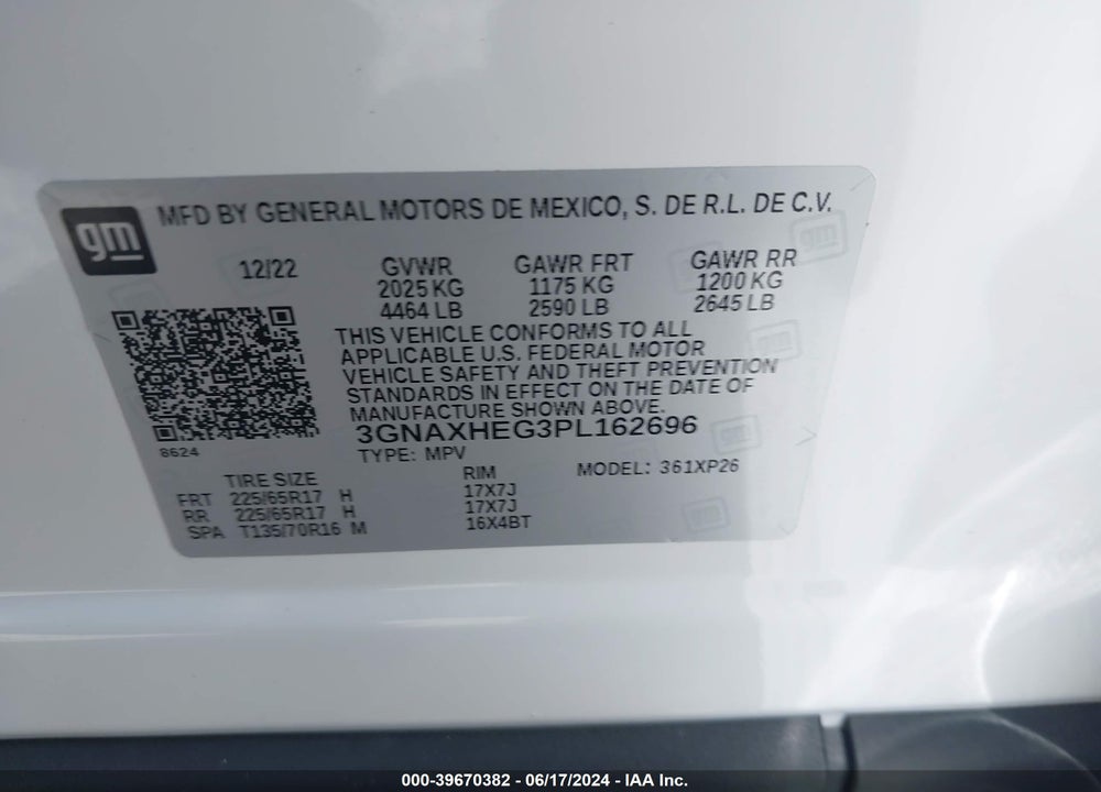 2023 CHEVROLET EQUINOX FWD LS VIN: 3GNAXHEG3PL162696