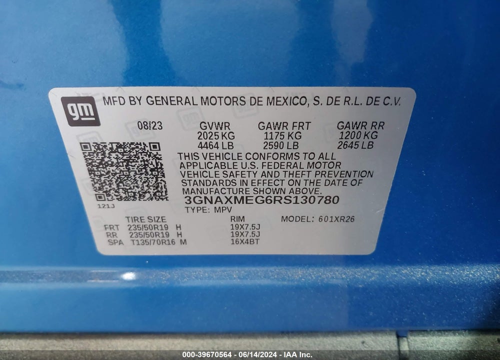 2024 CHEVROLET EQUINOX FWD RS VIN: 3GNAXMEG6RS130780