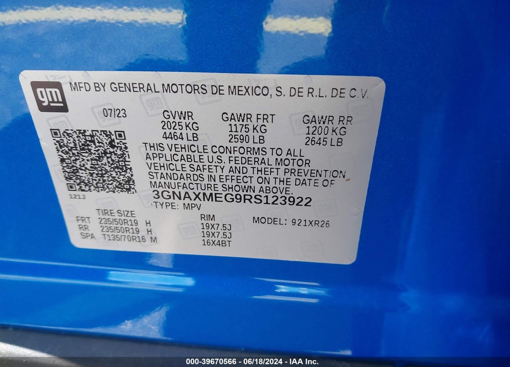 2024 CHEVROLET EQUINOX FWD RS VIN: 3GNAXMEG9RS123922