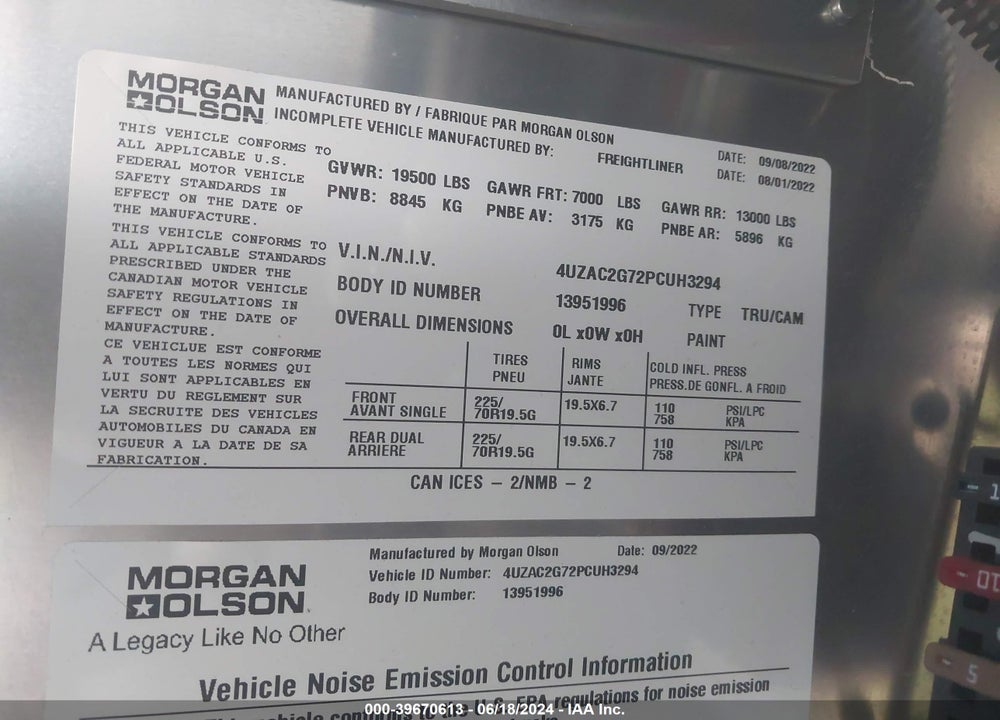 2023 FREIGHTLINER MT45G VIN: 4UZAC2G72PCUH3294