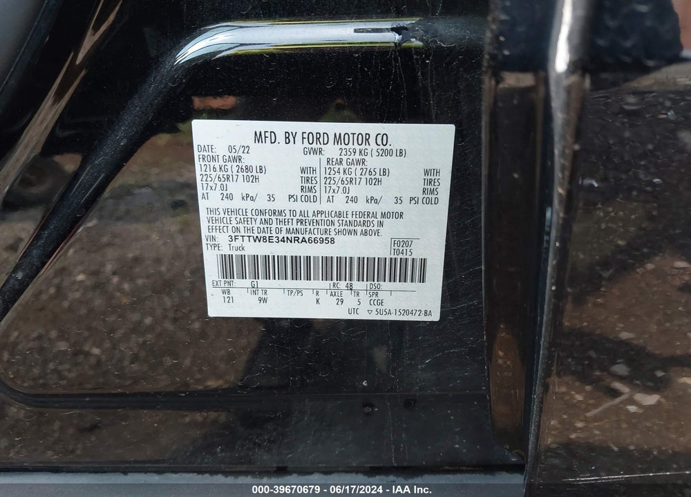2022 FORD MAVERICK XL VIN: 3FTTW8E34NRA66958