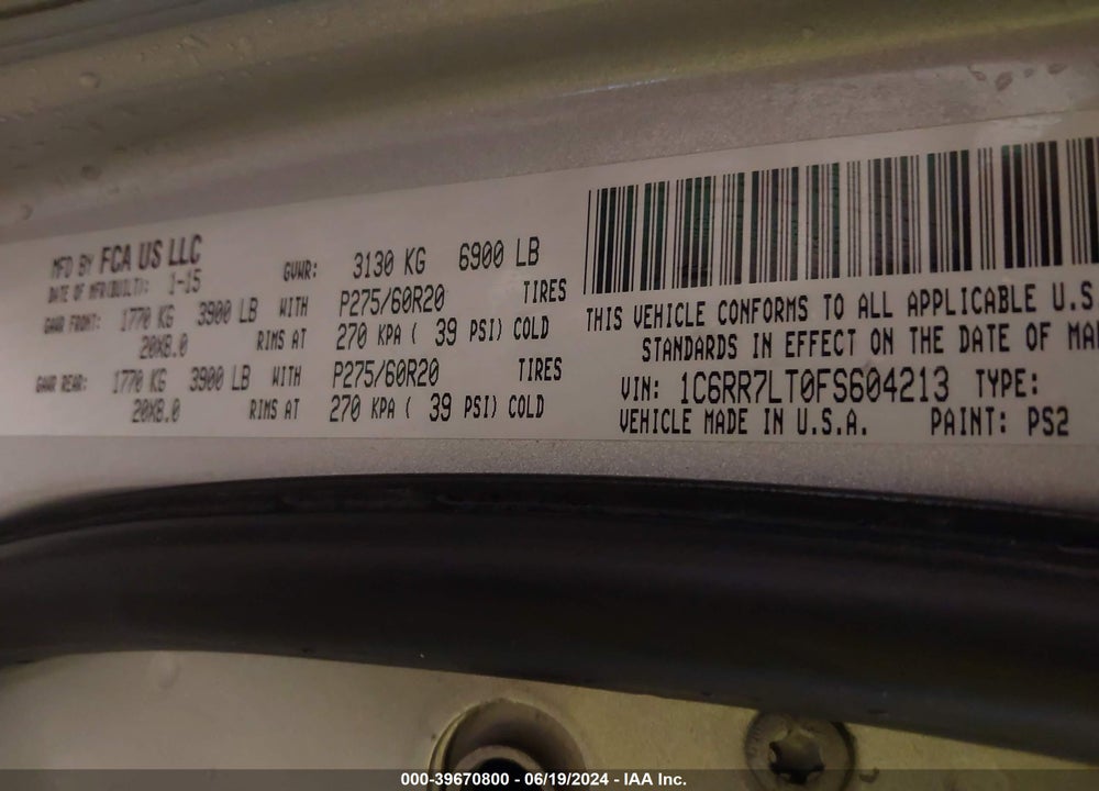 2015 RAM 1500 BIG HORN VIN: 1C6RR7LT0FS604213