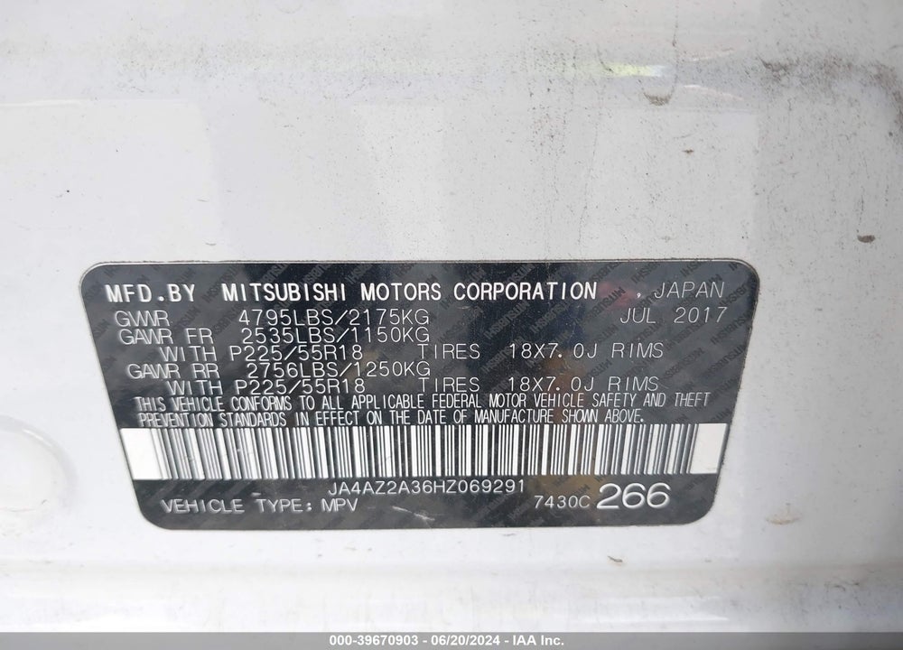2017 MITSUBISHI OUTLANDER ES VIN: JA4AZ2A36HZ069291