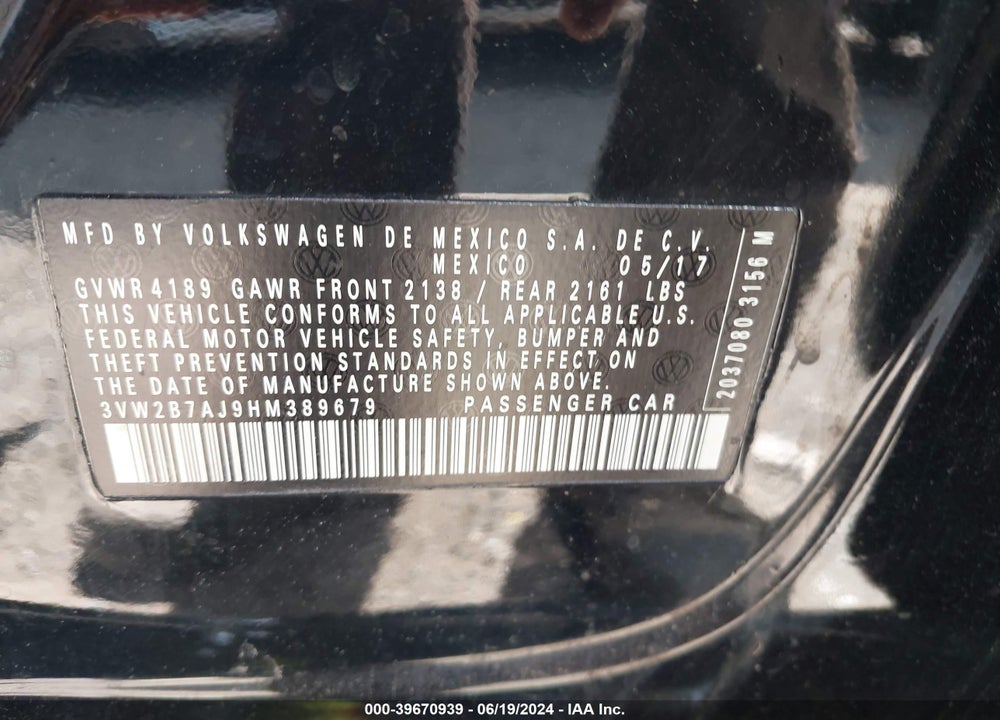 2017 VOLKSWAGEN JETTA 1.4T S VIN: 3VW2B7AJ9HM389679