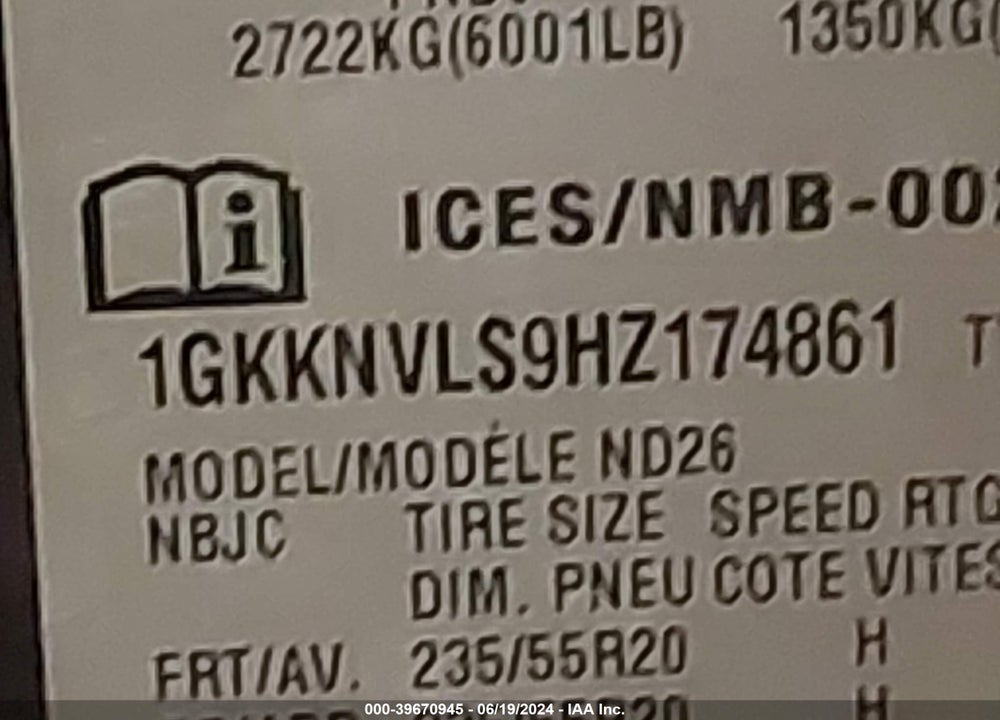 2017 GMC ACADIA SLT-1 VIN: 1GKKNVLS9HZ174861