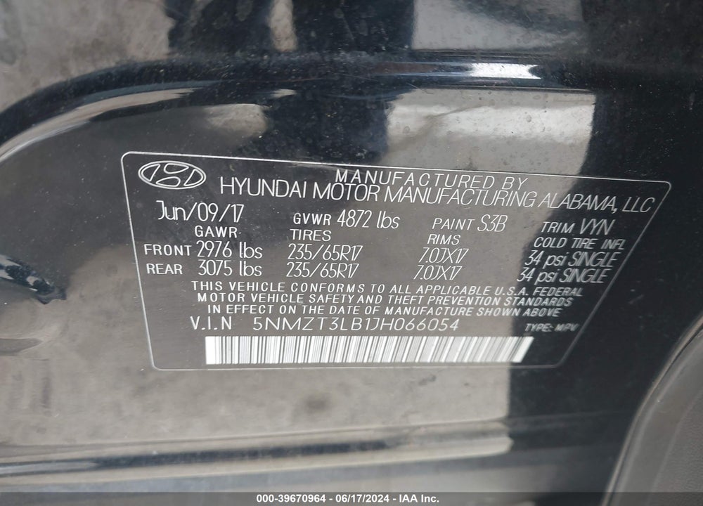 2018 HYUNDAI SANTA FE SPORT 2.4L VIN: 5NMZT3LB1JH066054
