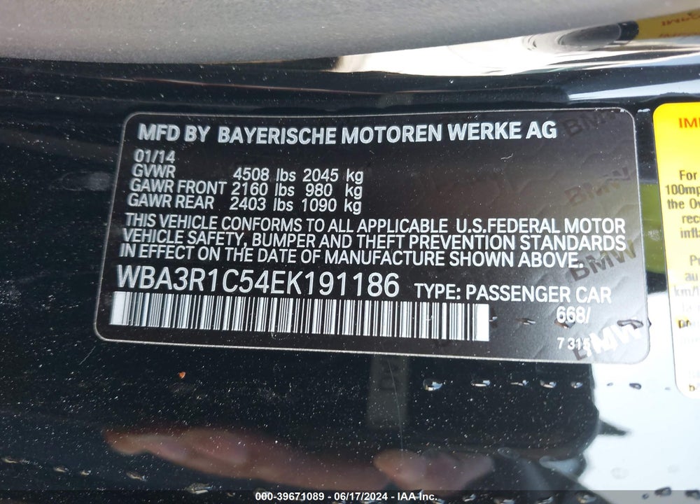2014 BMW 435I VIN: WBA3R1C54EK191186