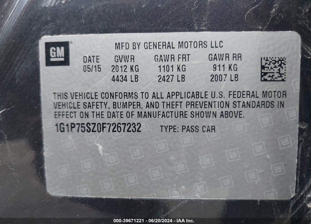 2015 CHEVROLET CRUZE DIESEL VIN: 1G1P75SZ0F7267232