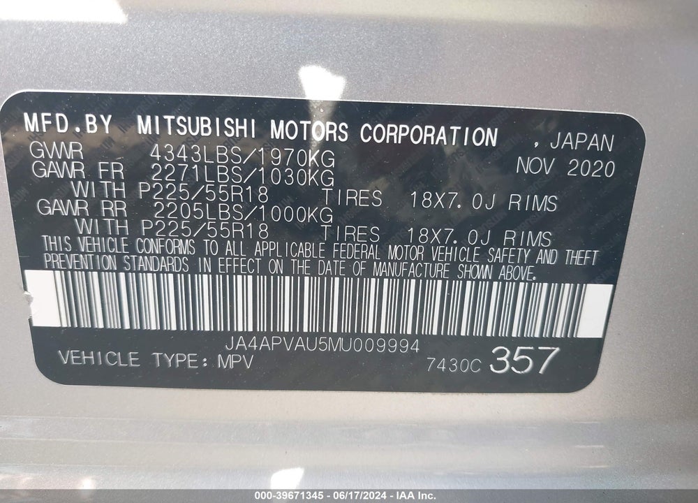 2021 MITSUBISHI OUTLANDER SPORT 2.0 SE 2WD VIN: JA4APVAU5MU009994
