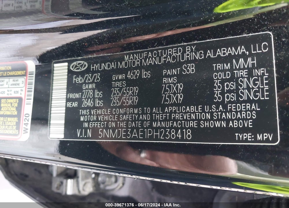 2023 HYUNDAI TUCSON LIMITED VIN: 5NMJE3AE1PH238418