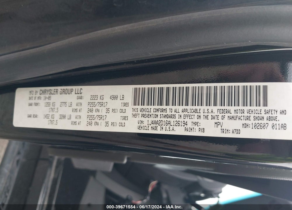 2010 JEEP WRANGLER SPORT VIN: 1J4AA2D16AL126194