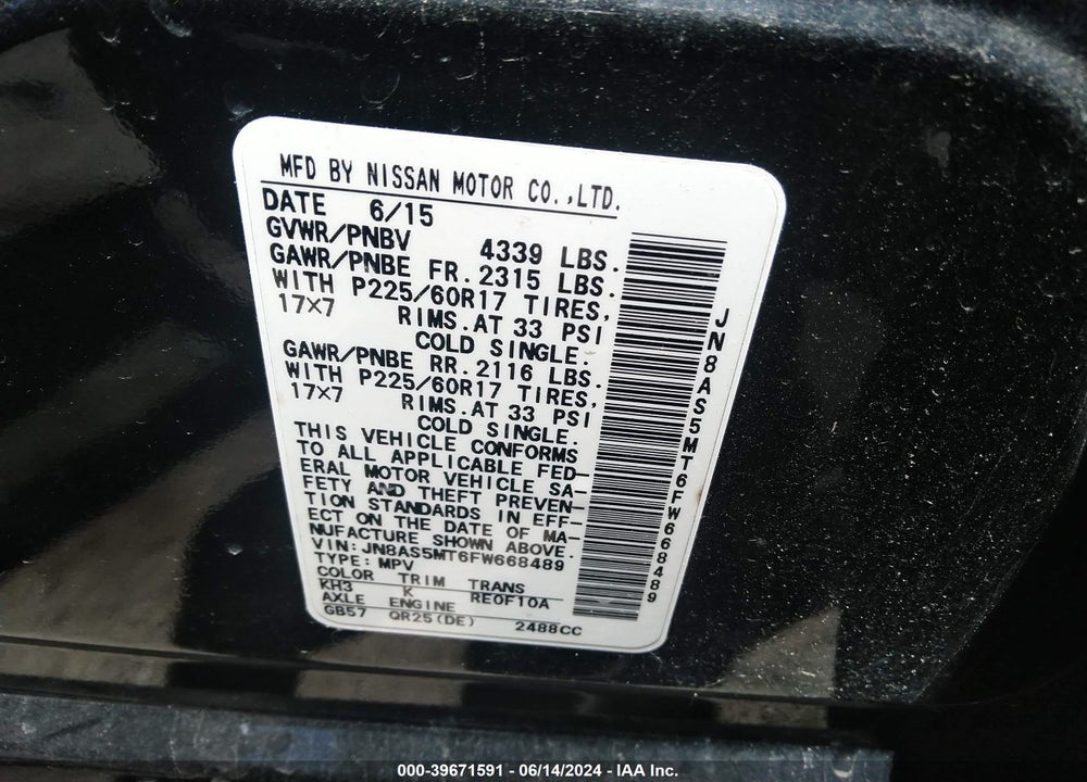 2015 NISSAN ROGUE SELECT S VIN: JN8AS5MT6FW668489