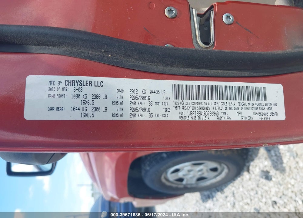 2008 JEEP PATRIOT SPORT VIN: 1J8FT28W18D760943