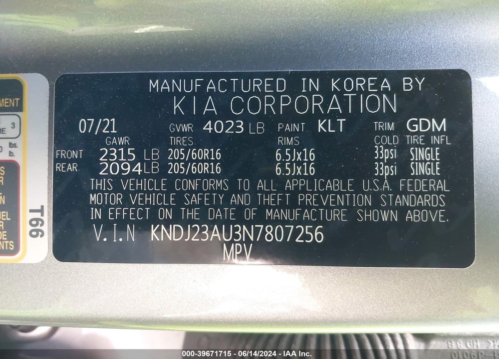 2022 KIA SOUL LX VIN: KNDJ23AU3N7807256