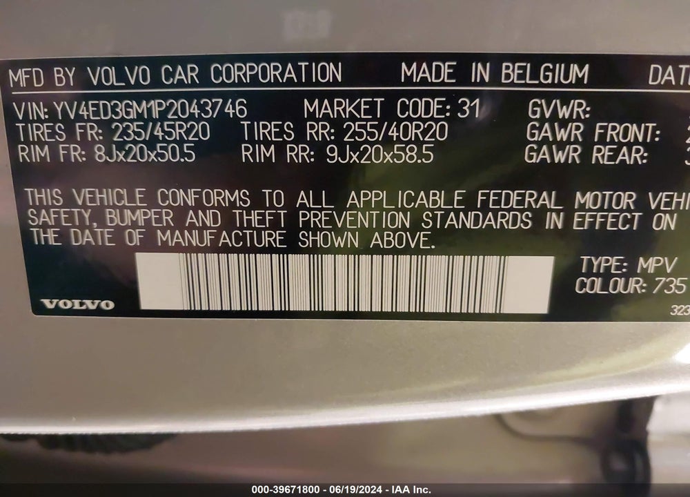 2023 VOLVO C40 RECHARGE PURE ELECTRIC TWIN ULTIMATE VIN: YV4ED3GM1P2043746