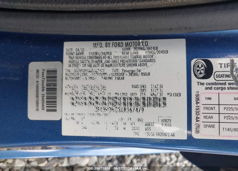 2010 FORD FUSION SE VIN: 3FAHP0HG3AR367479