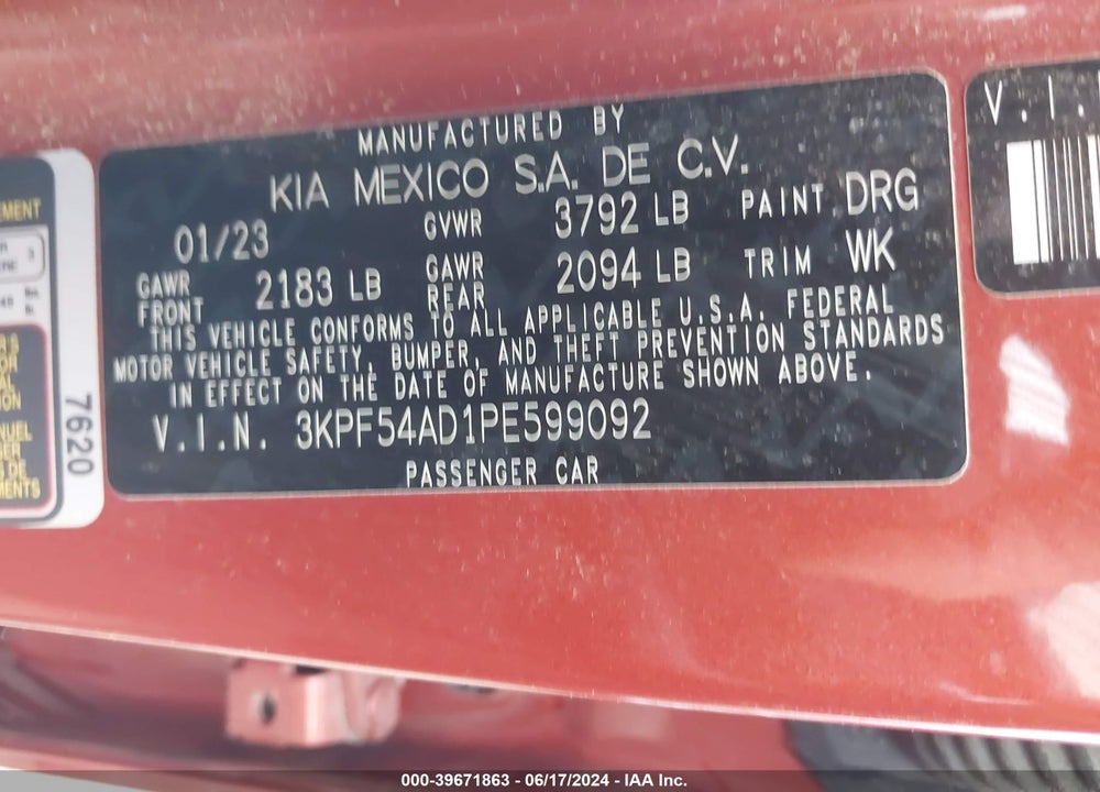 2023 KIA FORTE GT LINE VIN: 3KPF54AD1PE599092