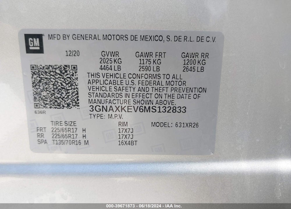 2021 CHEVROLET EQUINOX FWD LT VIN: 3GNAXKEV6MS132833