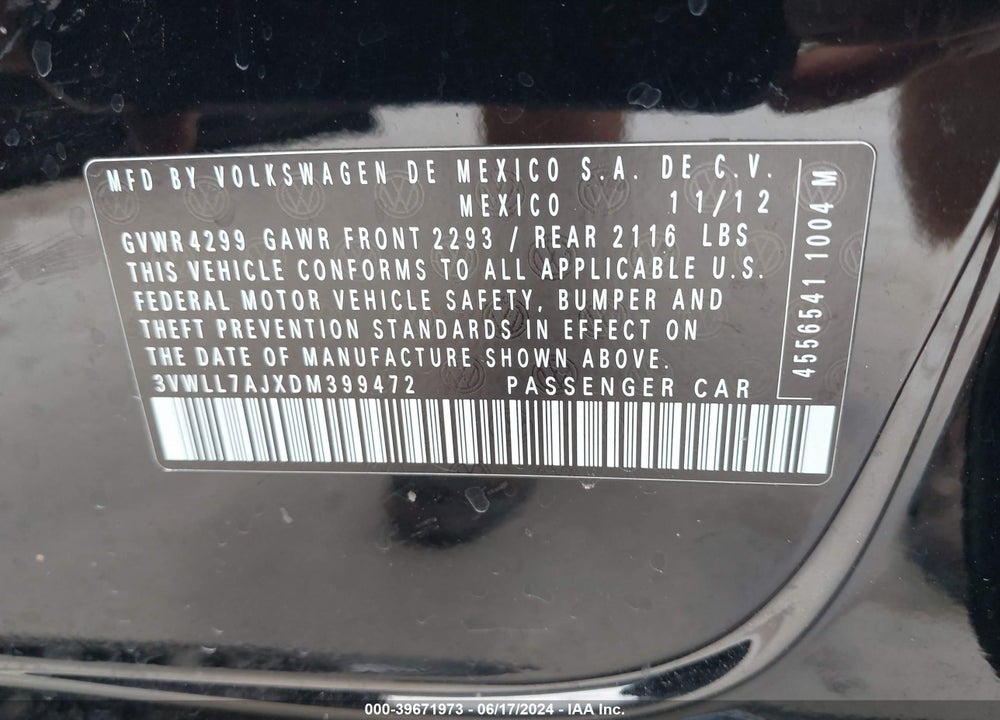 2013 VOLKSWAGEN JETTA 2.0L TDI VIN: 3VWLL7AJXDM399472