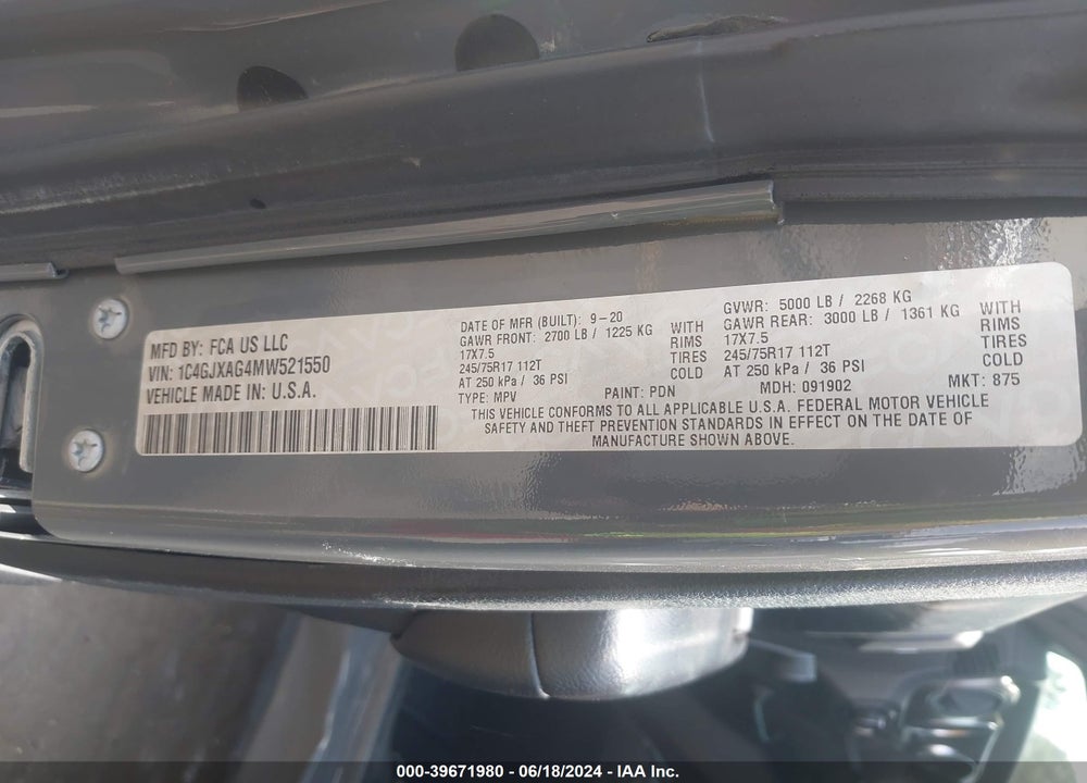 2021 JEEP WRANGLER SPORT 4X4 VIN: 1C4GJXAG4MW521550