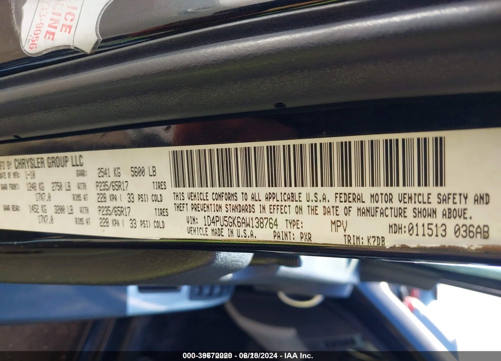 2010 DODGE NITRO SXT VIN: 1D4PU5GK6AW138764