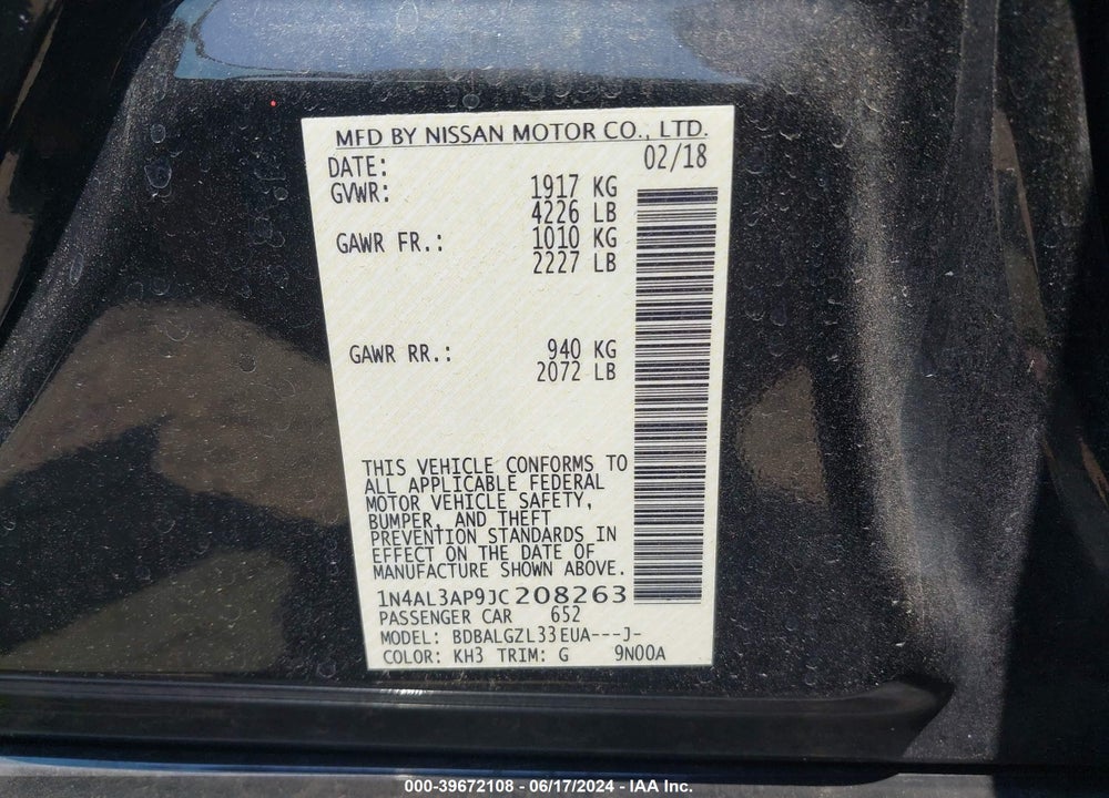 2018 NISSAN ALTIMA 2.5 S VIN: 1N4AL3AP9JC208263