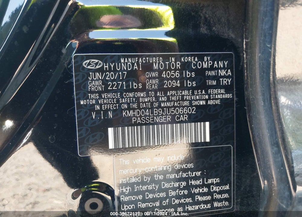 2018 HYUNDAI ELANTRA SPORT VIN: KMHD04LB9JU506602