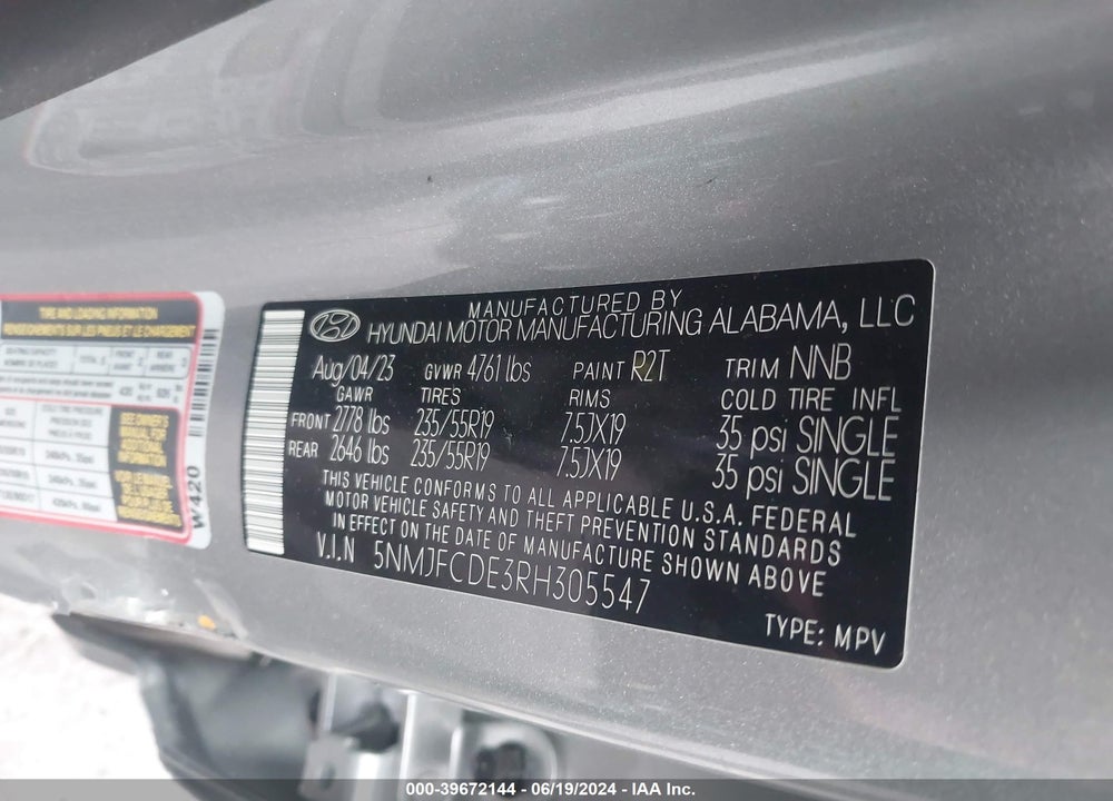 2024 HYUNDAI TUCSON SEL VIN: 5NMJFCDE3RH305547