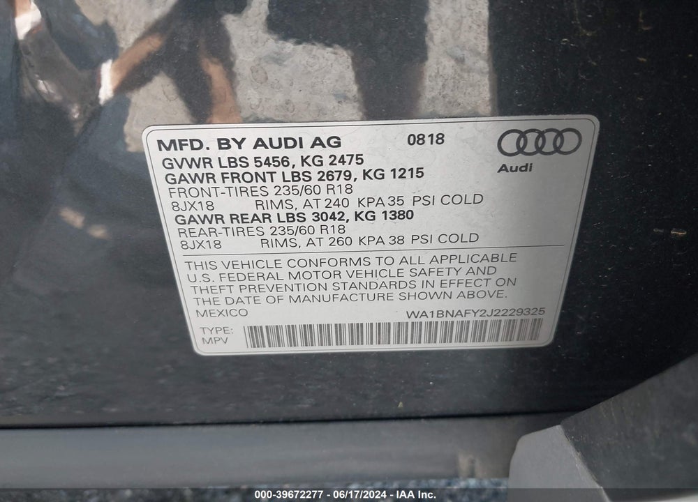 2018 AUDI Q5 2.0T PREMIUM/2.0T TECH PREMIUM VIN: WA1BNAFY2J2229325
