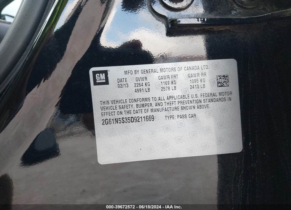 2013 CADILLAC XTS STANDARD VIN: 2G61N5S35D9211669