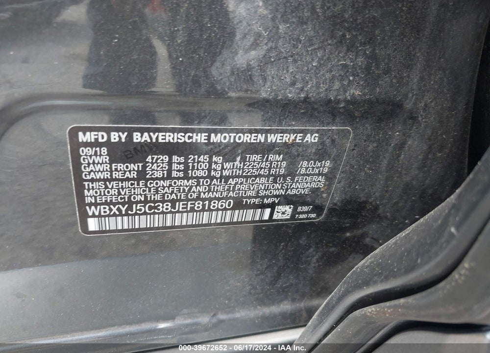 2018 BMW X2 XDRIVE28I VIN: WBXYJ5C38JEF81860