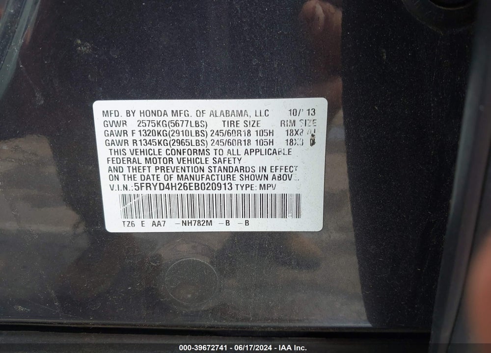 2014 ACURA MDX VIN: 5FRYD4H26EB020913