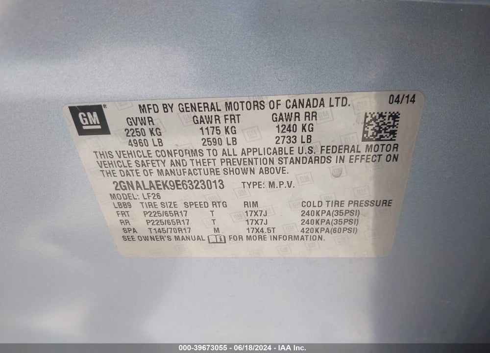 2014 CHEVROLET EQUINOX LS VIN: 2GNALAEK9E6323013