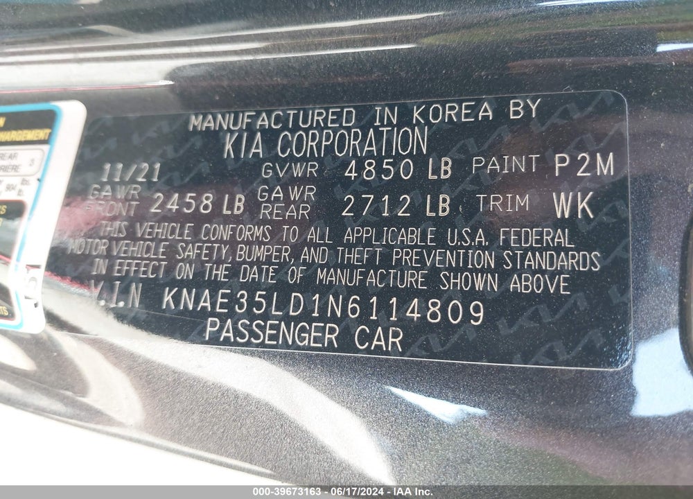 2022 KIA STINGER GT LINE VIN: KNAE35LD1N6114809