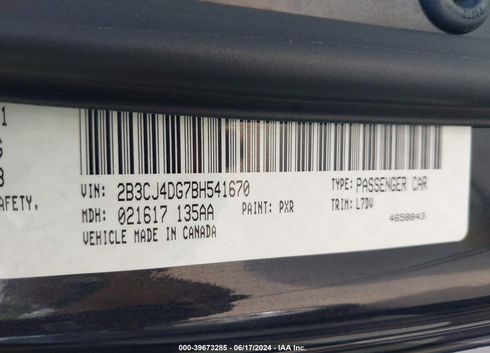2011 DODGE CHALLENGER VIN: 2B3CJ4DG7BH541670