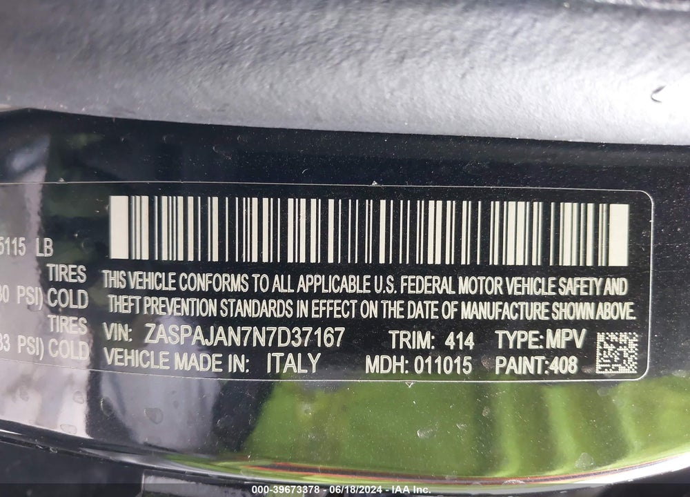 2022 ALFA ROMEO STELVIO SPRINT RWD VIN: ZASPAJAN7N7D37167