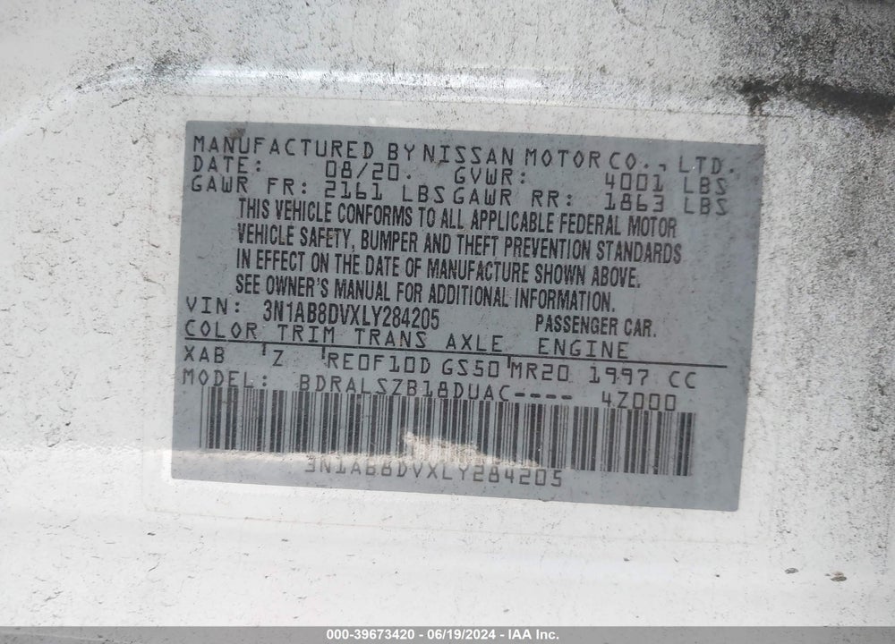 2020 NISSAN SENTRA SR XTRONIC CVT VIN: 3N1AB8DVXLY284205