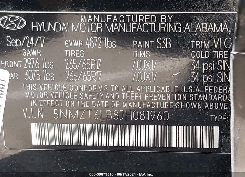 2018 HYUNDAI SANTA FE SPORT 2.4L VIN: 5NMZT3LB8JH081960