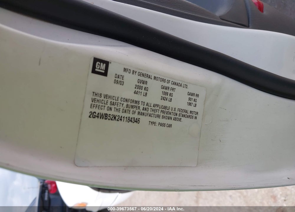 2004 BUICK REGAL LS VIN: 2G4WB52K241184346
