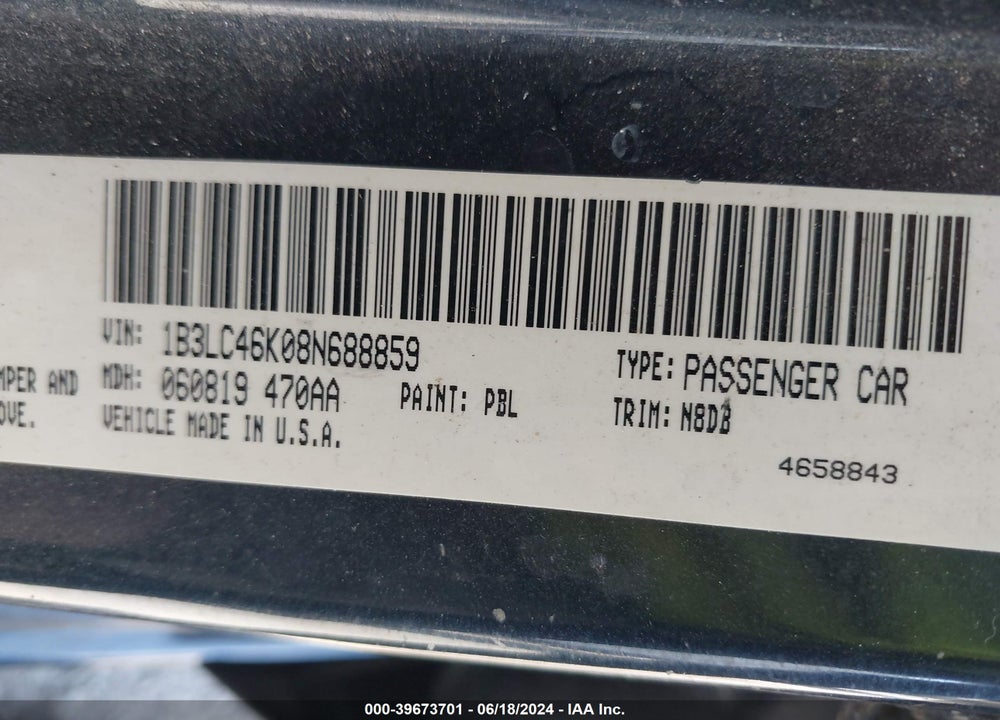 2008 DODGE AVENGER SE VIN: 1B3LC46K08N688859